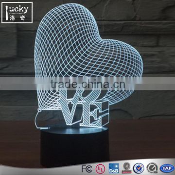 Shezhen manufacture love heart shape 3d led mini night light for kids gift