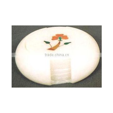 White Marble Inlay Coaster Set For Home Decorative and Gift Items