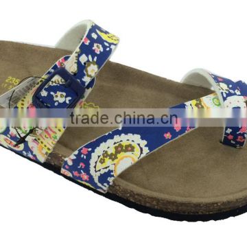 colorful printing women cork sandals, high quality and elegant cork shoes