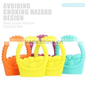 Cheap beautiful non-toxic silicone fruits basket shape baby teether