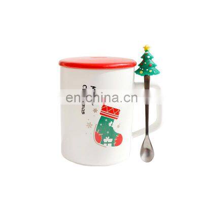 Gift Christmas ceramic mug creative with lid spoon mug milk