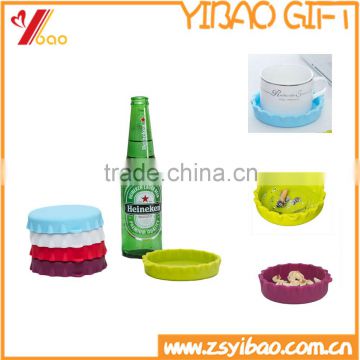 Customed Size Beer Cap Shape Silicone Cup Mats With Multi-function