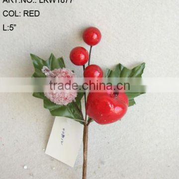 2014 New Artificial Christmas Red Flower Pick 5" Artificial Fruit Flower With Berries And Leaf