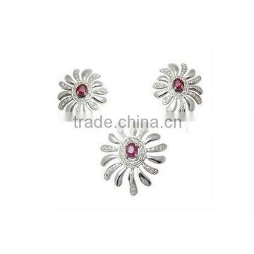 White Gold Ruby Pendant Earring Set