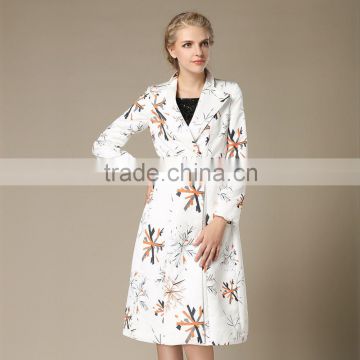 European Style 2016 Woman Printing Treach Midi Length Female Autumn Coat