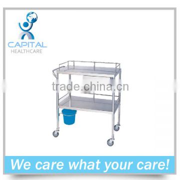 CP-T319 stainless medical trolley with drawer and wheels