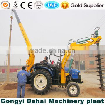 Tractor crane eauipment with drill for hole digging
