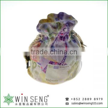 promotion fashion bag shape with money patterns ceramic piggy bank for decoration