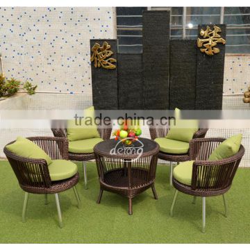 Chocolate rattan European cafe outdoor furniture parts rotatable chairs and coffee table