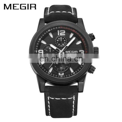 Megir 2026 Fashion Megir Military Watch Luxury Brand Leather Band Men Quartz Watches