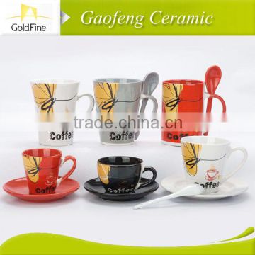 bright color porcelain cups and saucers with stand