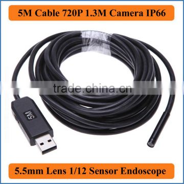 5M Cable Length Mini 5.5mm Dia USB Endoscope 1.3MP Camera HD 1280*720P HD Endoscope Camera 6LED Borescope Insepction Camera