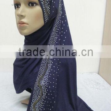 JL054 latest cotton jersey scarf with rhinestones,muslim hijab scarf