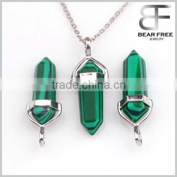 Malachite Gemstone Stone Hexagonal Prism Healing Reiki Chakra Pendant Fit Necklace