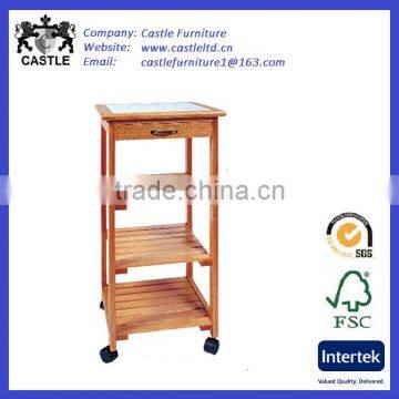 Square top wood kitchen trolley/cart/island with mid shelves