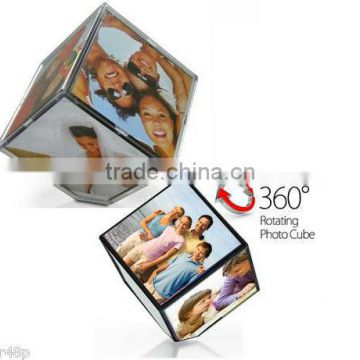 Acrylic MAGIC Rotating Photo Cube 360 Motion 6 Photo Revolving Display New UK