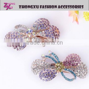 latest new high quality ladys custom rhinestone butterfly metal hair clips