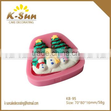 Merry Christmas snowman and xmas tree silicone mold fondant decorating