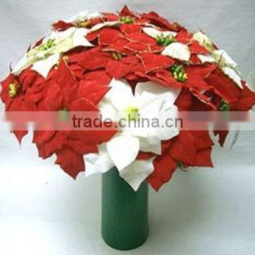 Seasonal Decor H68cm Red Velvet Christmas Single Stem Poinsettia Flower