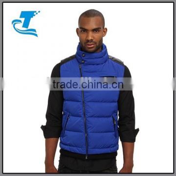 New Fashion European Style Winter Blue Men Down Vest with Stand Up Collar