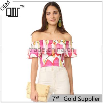 2017 summer off shoulder bold floral print flounce best blouses