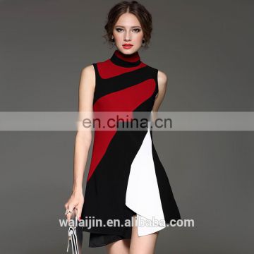 Ladies' sleeveless new fashion dress 2016 contrasting color dress