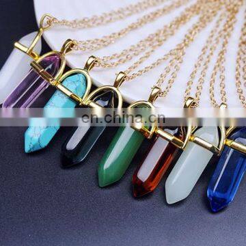 Wholesale natural agate chip stone Crystal act the role six Anglecylindrical simple fashion pendulum pendant necklace