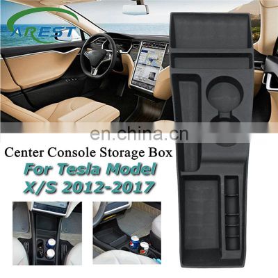 Silicone Black Car Center Console Storage Box for Tesla Model X / S 2012 2013 2014 2015 2016 2017 2018 Carbon Style Wooden Style