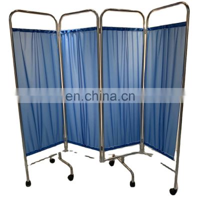Best Quality Foldable Stainless Steel Hospital Ward Screen 4 Folds With Wheels
