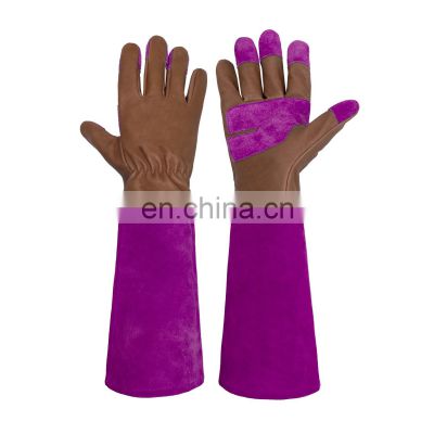 HANDLANDY wholesale Brown Pigskin leather Long Puncture Resistant proof Leather Gardening Gloves