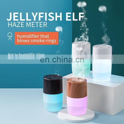 New Design 300ML Scent Aroma Colorful Lights Customizable Rechargeable Mini USB Cool Mist Ring Jellyfish Car Humidifier