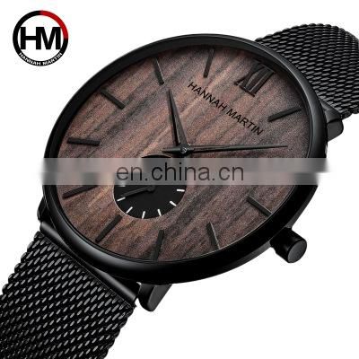 Hannah Martin 1002 Vintage Men Quartz Wrist Watch Wooden Dial Luxury Steel Western Watches for Men China Alloy Stainless Steel