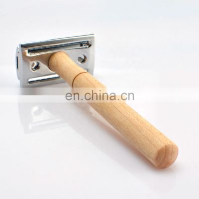 mens high quality  durable reusable  eo-friendly double edge natural maple wood handle shaving safety razor