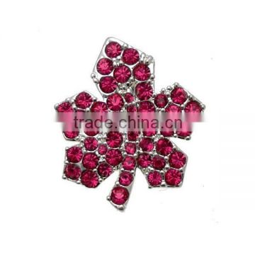 Wholesale 3.2*2.7cm Pink Crystal Silver Tone Clove Leaf Brooch