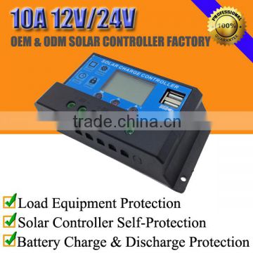 10A 12V/24V solar battery voltage charge regulator controller for lead-acid/lithium/lifepo4 battery