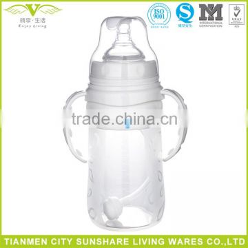 Soft Portable Food Grade Liquid Silicone Baby Feeding Bottles With Handle