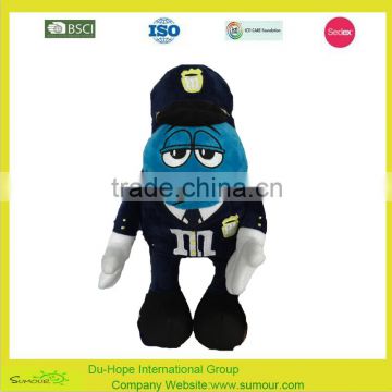 M&M's world blue peanut stuffed soft velour stuffed plush toy embroidered M&M plush toy with clothes and hat
