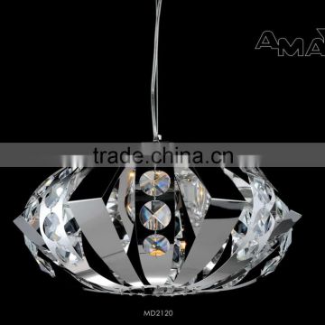 Contemporary stainless steel hanging pendant lamp with inlaid crystal