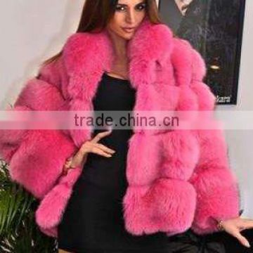 Luxury pink ladies fox fur coat /wholesale and retail
