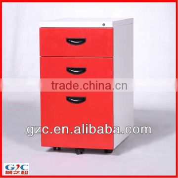 Red Three Drawer Feather Edged Filing Cabinet with 5 Castors