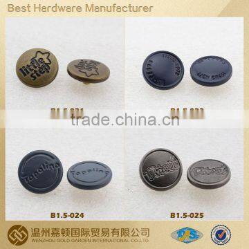 15mm cap snap button with logo Alloy-made for Apparel, various designs customized