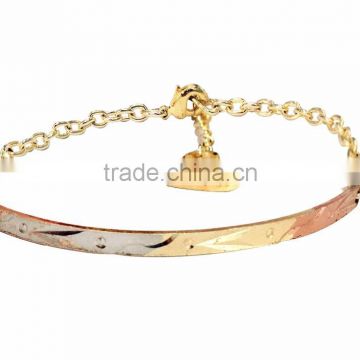 Imitation Three Tone Plated Bangle Bracelet With Extension Link Chain