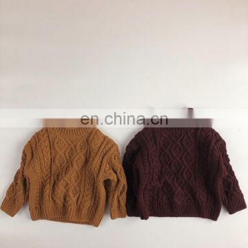 2020 pullover literary brown turtleneck Korean children's knit sweater solid color winter knitted cotton warm sweater