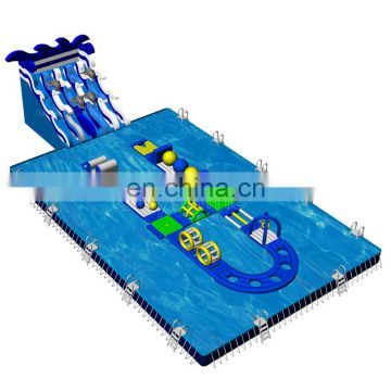 Commercial Giant Mobile Inflatable U Shape Obstacle Course Water Play Equipment Park Slide With Swimming Pool