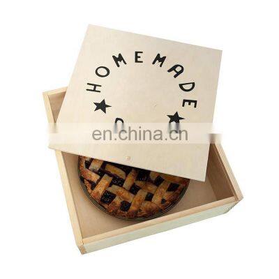 Food Grade Natural Wood Pie Bread Cheesecake Storage Box With Sliding Lid Wholesale