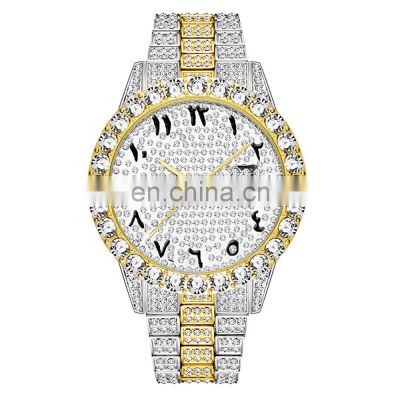 Top Brand Luxury High Quality stainless steel Quartz Watch18k Gold Arabic Number Watch Men Luxury Diamond Iced Out Watches
