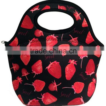 hot sell strawberry printing neoprene lunch bag