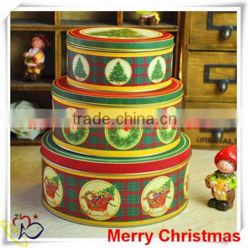 China Alibaba wholesaler 3 sizes silver/small metal tin boxes/christmas round tin box/Christmas gift boxes