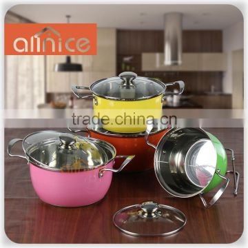 High Quality 8pcs cookware set stainless steel with induction compatible and color coating
