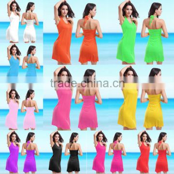 Sexy Women's pure colors Beachwear Halter Swimwear Bikini Cover Up Dress
